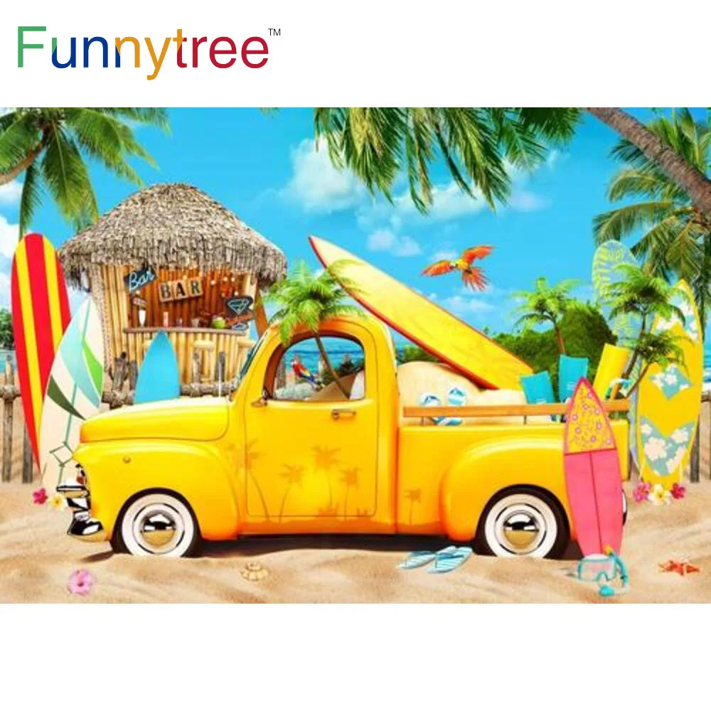 Funnytree Letnú Dovolenku Strany Pozadí Pláže Prímorské Tropických Stromov Surf Auto Bar Plávanie Aloha Photocall Pozadie