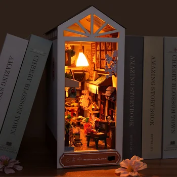 Nové HOBBY Drevené Knihy Kút Polica Vložiť Kit Miniatúrny Japonský Predajni potravín Regál domček pre bábiky Bookend Hračky pre Dievčatá Narodeninám