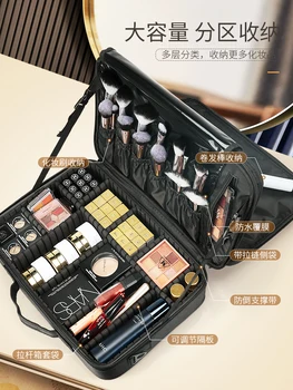 Make-up taška žena prenosné veľkú kapacitu, profesionálny make-up artist s make-up skladovanie taška výšivky toolbox box