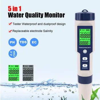 Nové EZ-9909 5 V 1 Multi-funkčné Kvality Vody Monitor TDS Tester/ES/PH/Salinita/Teplota meradla, Test Pero