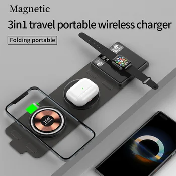 ILEPO 3 V 1 Skladacia Magnetická Nabíjačka Textílie Dizajn Dual 15W Bezdrôtovú Nabíjačku na iphone Airpods pro Apple Hodinky Nabíjacej Stanice