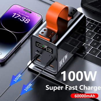 60000mAh Power Bank s 12V DC Výstup PD 100W Rýchle Nabíjanie pre Notebook Notebook Powerbank pre iPhone 14 X Huawei Samsung Xiao