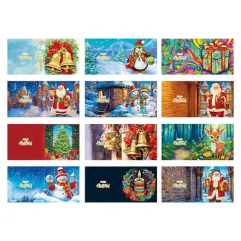 12 Ks DIY Vianočné Karty, Pohľadnice Nový Diamond Kvet Santa Claus Maľovanie Veselé Vianočné Pančuchy, Darčeky, Pohľadnice Deti