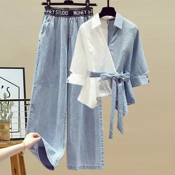 Japonsko a Kórea Ležérne Módy Obleky, Ženy Nastaviť Spojov Tričko Voľné Džínsy Dvoch-dielny Oblek Veľkosť Zhodné Sady Nohavice Obleky