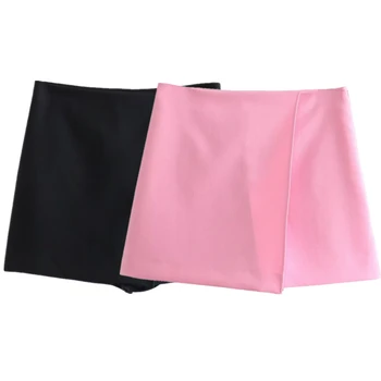 Ochrnutú 2023 Jeseň Francúzsky Módny Office Dámy Mini Sukne, Elegantné Ružové Farby, Vysoký Pás Pevné Jednoduché Culottes Ženy