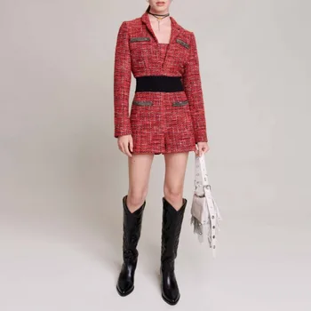 VII 2023 Nové Jesenné a Zimné Oblečenie pre Ženy Vintage Tweed Vysoký v strede zúžený ShortsSlim Fit One-piece Nohavice, Doprava Zdarma Ponúka