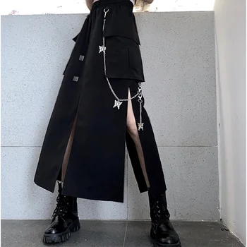 Nové Letné Módne Čierne Sukne Ženy kórejský Bežné Streetwear Sukne S Reťazci Veľké Vrecko Cargo Ženské Sukne Pre XS-2XL