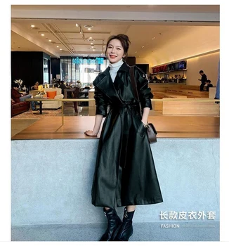 Jar Black Príliš Dlho, Nepremokavé Kožené Zákopy Srsti pre Ženy 2023 Dlhý Rukáv Voľné kórejský Módne Oblečenie