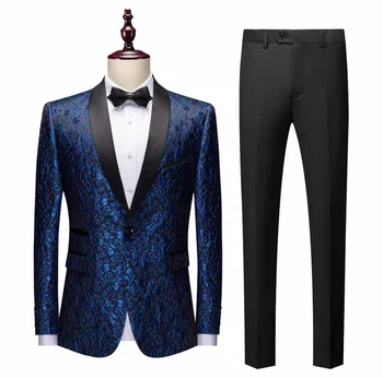 Luxusné Svadobné Smoking Modrá Formálne Ženícha Muži Obleky 2ks Sako Nohavice, Slim Fit Prispôsobené Mužským Svadbu, Ples Strany Oblek