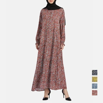 Ženy Abaya Kvetinový Tlač Moslimské Oblečenie Big Swing Dlhé Šaty Župan Femme Musulmane Islamský Hidžáb Ramadánu Oblečenie Bežné Vestidos