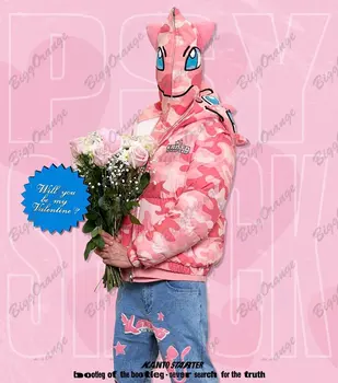 High Street Ružová Demon List Tlač hoodies Ženy A Mužov s Kapucňou, Kvalitný Klasická Mikina Harajuku Nadrozmerné Zip Bunda