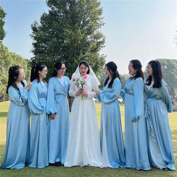 2023 Lete Lístkového Rukáv Satin Moslimských Žien Otvoriť Abaya Cardigan Šaty Kimono Turecko Kaftan Islam Bridesmaid, Svadobné Party Šaty