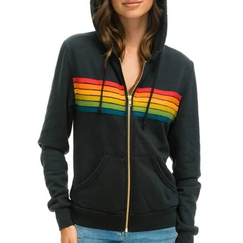 Donsignet Ženy Hoodies Kabát 2021 Nové Príležitostné Rainbow s Kapucňou Mikiny Módne Zip-up Pruhovaný Sveter Mužov Hoodies