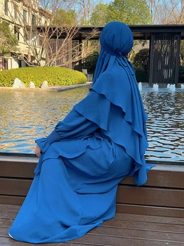 Khimar 2 Vrstvy Voile Moslimských Ramadánu Islamské Oblečenie Krepové Dlho Khimars pre Ženy Modlitebný Šál Režijné Kravatu Späť Hidžáb Niqab
