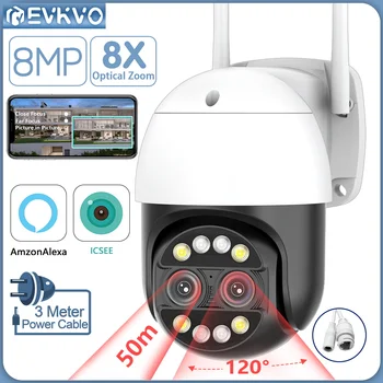 EVKVO 4K 8MP Duálny Objektív WIFI Surveillance Camera AI ľuďmi 8X Zoom Vonkajšie Nepremokavé PTZ IP Kamera CCTV iCSee Alexa