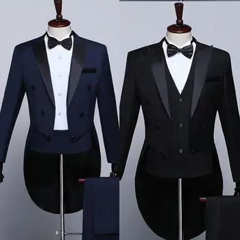 High-end Mužov Pantsuits 3 Ks Groomsman Svadobné Party Tuxedos Black Business Obleku Dvojité Breasted Kabát+Vesta+Nohavice