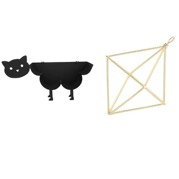 1 Ks Geometrické Swing Kovaného Železa Vzduchu Rastlín Držiteľ & 1 Ks Čierna Mačka, Držiak Na Toaletný Papier Držiak Na Uterák