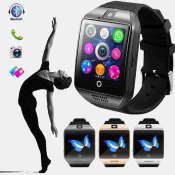 Horúca novinka Muži Ženy Inteligentné Hodinky S Kamerou Q18 Bluetooth Smartwatch SIM TF Card Slot Fitness Aktivity Tracker Športové Hodinky Hodiny