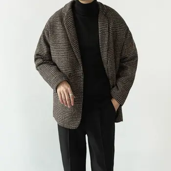 Retro koberčeky vlnené sako pánske kórejská verzia fashion voľné bežné malé vyhovovali tweed