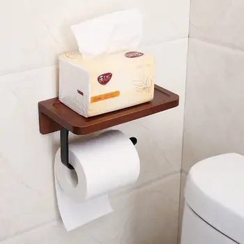 Toaletný Papier Polica Bambusové Drevo Hliníkovej Zliatiny Perforáciou-free Paper Roll Držiteľ Tkaniva Box Kúpeľňa Nástenné Police Skladovanie