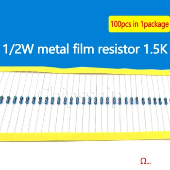1.5 K 1/4W Kovové Film Rezistor 1% päť-farebný krúžok odpor 0.25 W pletená pack 100