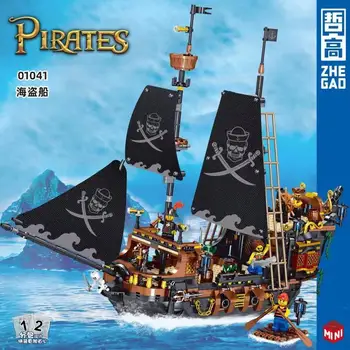 1328Pcs Black Lodi Pirátov Micro stavebné bloky Model hračka, Stredovekej lode model Chlapcov Deti Vzdelávacie Hračky pre Deti Darček
