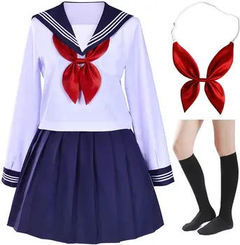 Japonský Školskú Uniformu Vyhovovali Navy Námorník Šaty Anime Cosplay Kostýmy S Ponožky Nastaviť Školy Oblečenie Dievčatá Skladaná Sukňa