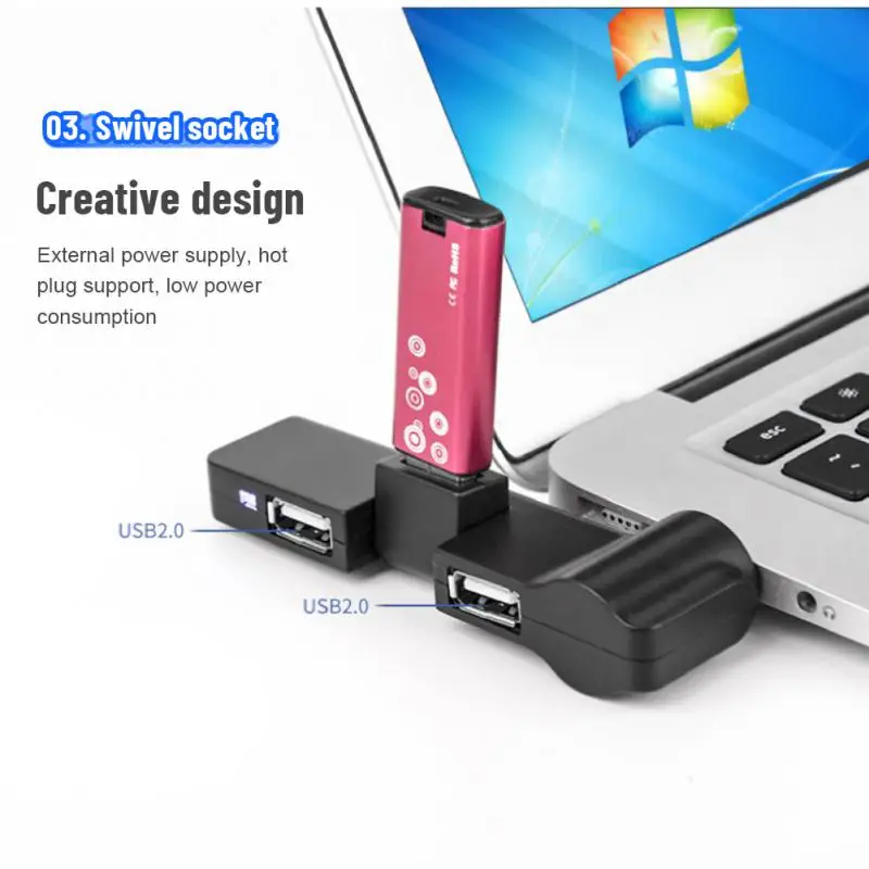 RYRA 180° Otáčanie USB HUB-Rozbočovač Adaptér 4-port USB 2.0 Hub s Ultra-tenké Prenosné Dokovacie Stanice Na USB kľúč, Myš, Klávesnica