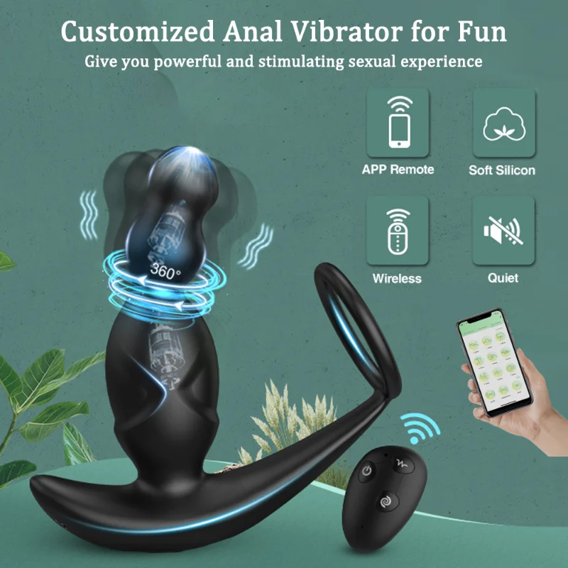 Gelugee App Análny Plug Vibrátor Sexuálne Hračky pre Mužov Prostaty Masér 360-stupeň Otáčania Stimuláciu Mužskej Buttplug S Penis Krúžok